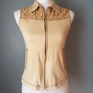 Yellow Stretch Denim Lace Accent Women's Vest